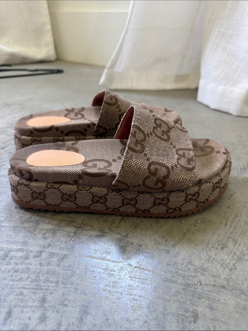 Gucci Brown Platform Slide Sandals